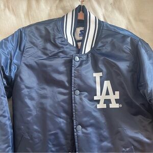 LA Dodgers Navy Satin Varsity Jacket